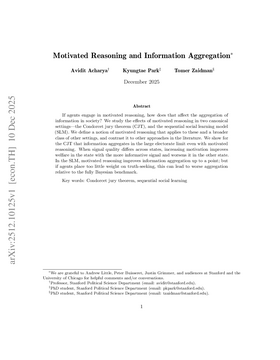 Podcast cover for "Motivated Reasoning and Information Aggregation" by Avidit Acharya et al.