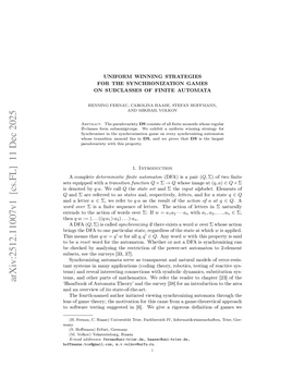 Podcast cover for "Uniform winning strategies for the synchronization games on subclasses of finite automata" by Henning Fernau et al.