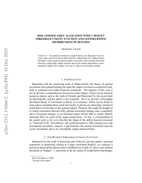 Risk Limited Asset Allocation with a Budget Threshold Utility Function and Leptokurtotic Distributions of Returns