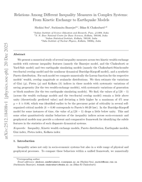 Relations Among Different Inequality Measures in Complex Systems: From Kinetic Exchange to Earthquake Models