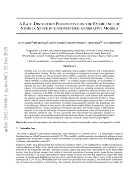 A Rate-Distortion Perspective on the Emergence of Number Sense in Unsupervised Generative Models