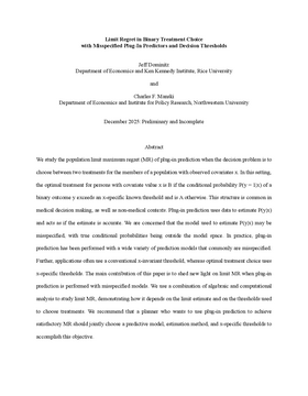 Limit Regret in Binary Treatment Choice with Misspecified Plug-In Predictors and Decision Thresholds