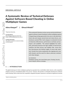 A Systematic Review of Technical Defenses Against Software-Based Cheating in Online Multiplayer Games