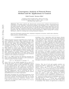 Convergence Analysis of Natural Power Method and Its Applications to Control