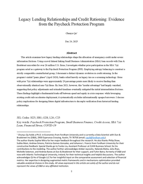 Legacy Lending Relationships and Credit Rationing: Evidence from the Paycheck Protection Program