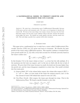 A Mathematical Model to Predict Growth and Treatment for UPS Cancer