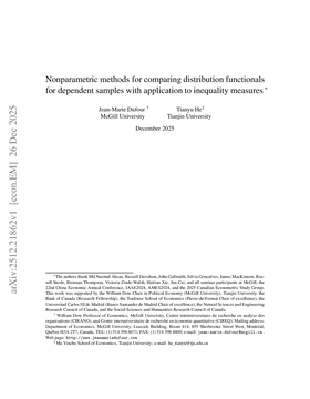 Nonparametric methods for comparing distribution functionals for dependent samples with application to inequality measures