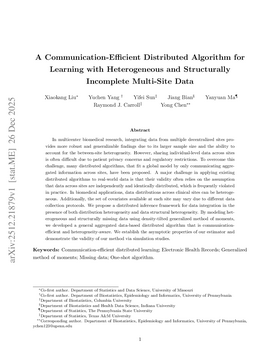 A Communication-Efficient Distributed Algorithm for Learning with Heterogeneous and Structurally Incomplete Multi-Site Data