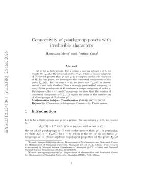 Podcast cover for "Connectivity of $p$-subgroup posets with irreducible characters" by Hangyang Meng & Yuting Yang