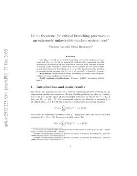 Podcast cover for "Limit theorems for critical branching processes in an extremely unfavorable random environment" by Vladimir Vatutin & Elena Dyakonova