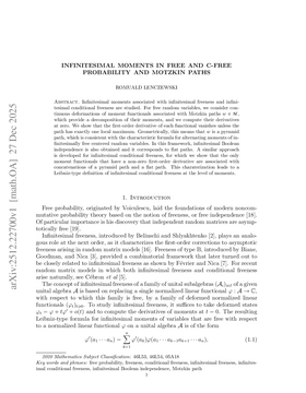 Podcast cover for "Infinitesimal moments in free and c-free probability and Motzkin paths" by Romuald Lenczewski