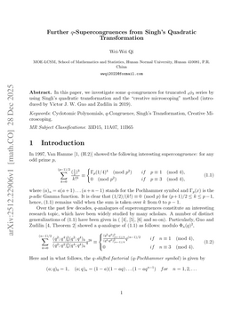 Podcast cover for "Further q-Supercongruences from Singh's Quadratic Transformation" by Wei-Wei Qi