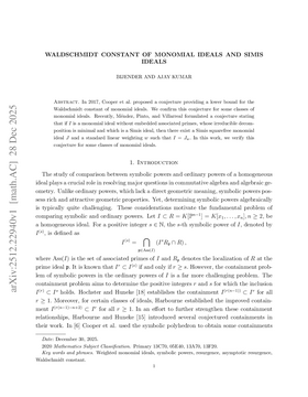 Podcast cover for "Waldschmidt constant of monomial ideals and Simis ideals" by Bijender & Ajay Kumar