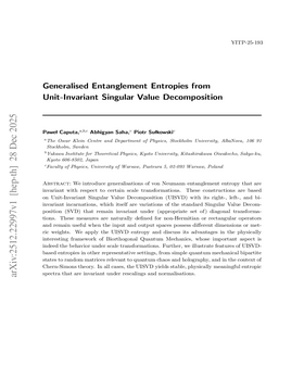 Podcast cover for "Generalised Entanglement Entropies from Unit-Invariant Singular Value Decomposition" by Pawel Caputa et al.