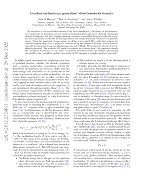 Podcast cover for "Localization-landscape generalized Mott-Berezinskiĭ formula" by Gabriel Hayoun et al.