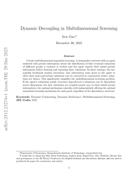 Cover art for Dynamic Decoupling in Multidimensional Screening