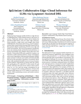 Cover art for Splitwise: Collaborative Edge-Cloud Inference for LLMs via Lyapunov-Assisted DRL