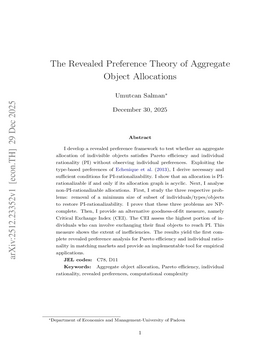 Cover art for The Revealed Preference Theory of Aggregate Object Allocations