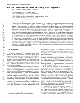 Podcast cover for "Ab initio recombination in the expanding ultracold plasmas" by Yurii V. Dumin & Ludmila M. Svirskaya