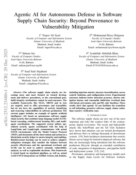 Cover art for Agentic AI for Autonomous Defense in Software Supply Chain Security: Beyond Provenance to Vulnerability Mitigation