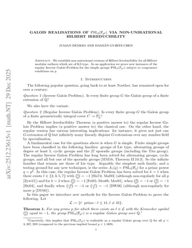 Podcast cover for "Galois Realisations of $\operatorname{PSL}_2(\mathbb{F}_{p^2})$ via non-unirational Hilbert Irreducibility" by Julian Demeio & Damián Gvirtz-Chen