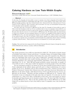 Podcast cover for "Coloring Hardness on Low Twin-Width Graphs" by Édouard Bonnet