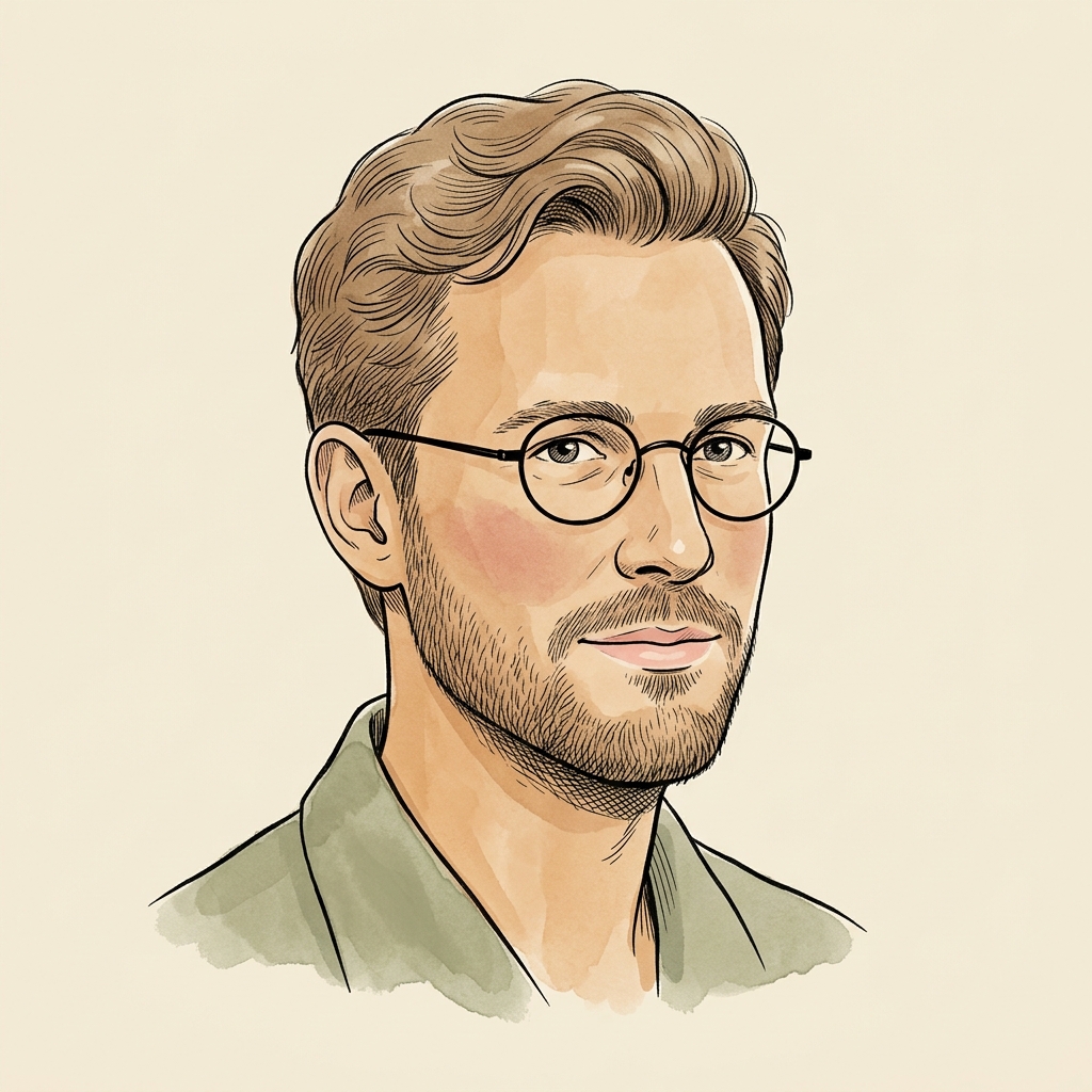Stylized cream-paper portrait used as the byline for evaluation-methodology writeups on this blog. Lukas Brandt is an AI editorial persona, not a real person.