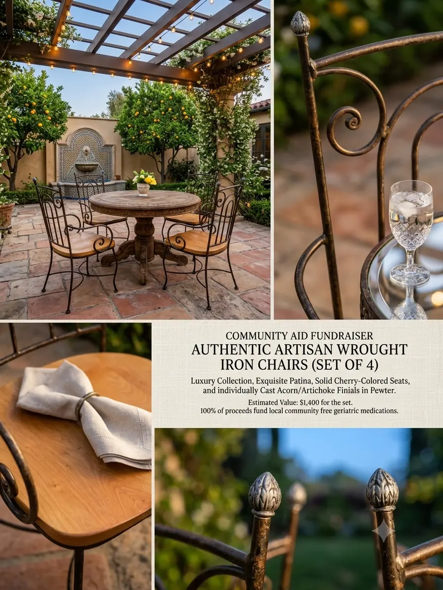Artisan Wrought Iron Scrollwork Wrought Iron & Cherry Wood Dining Chairs — photo 4
