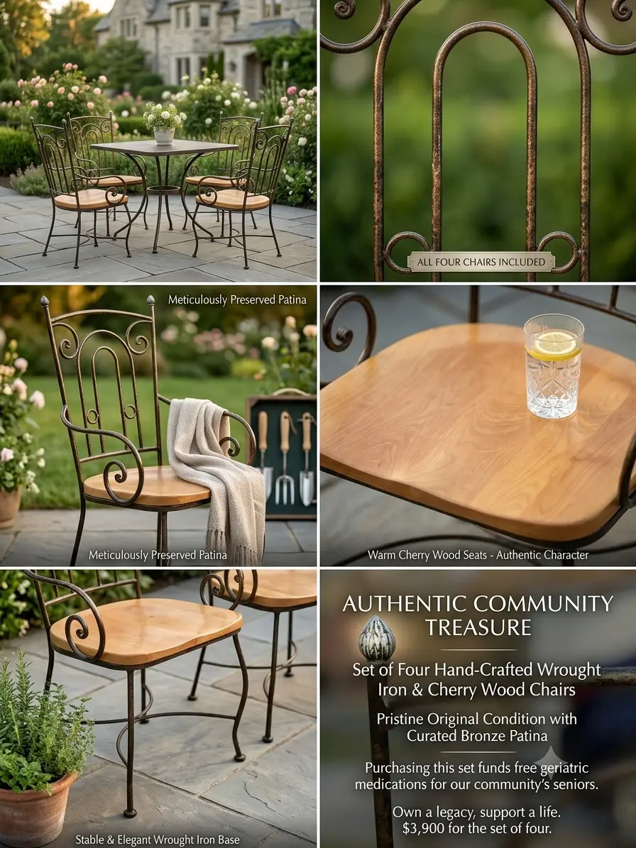 Artisan Wrought Iron Scrollwork Wrought Iron & Cherry Wood Dining Chairs — photo 2