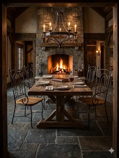 Artisan Wrought Iron Scrollwork Wrought Iron & Cherry Wood Dining Chairs
