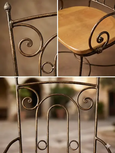 Artisan Wrought Iron Scrollwork Wrought Iron & Cherry Wood Dining Chairs — photo 3