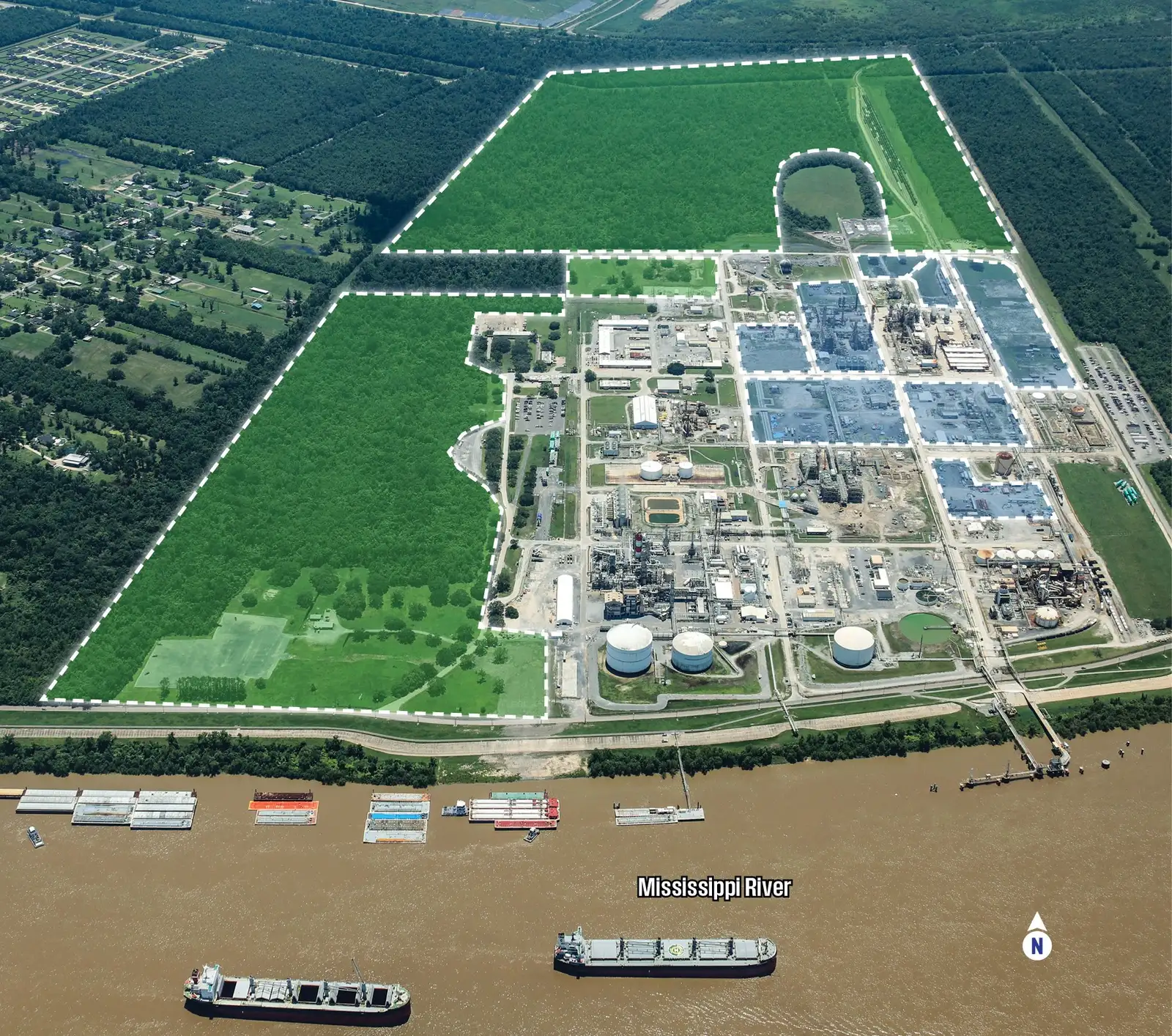 Mississippi River Industrial Sites with Rail, Dock & Pipeline Access | Up to 350 Acres Available
