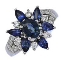 フラワーモチーフ・サファイア・ダイヤモンドリング・指輪/Pt900-8.7g