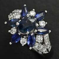 フラワーモチーフ・サファイア・ダイヤモンドリング・指輪/Pt900-8.7g