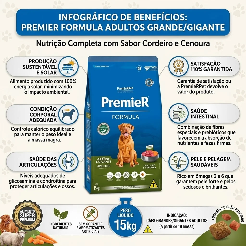 Ração PremieR Formula Cães Adultos Porte Grande & Gigante Cordeiro 15Kg - imagem 2