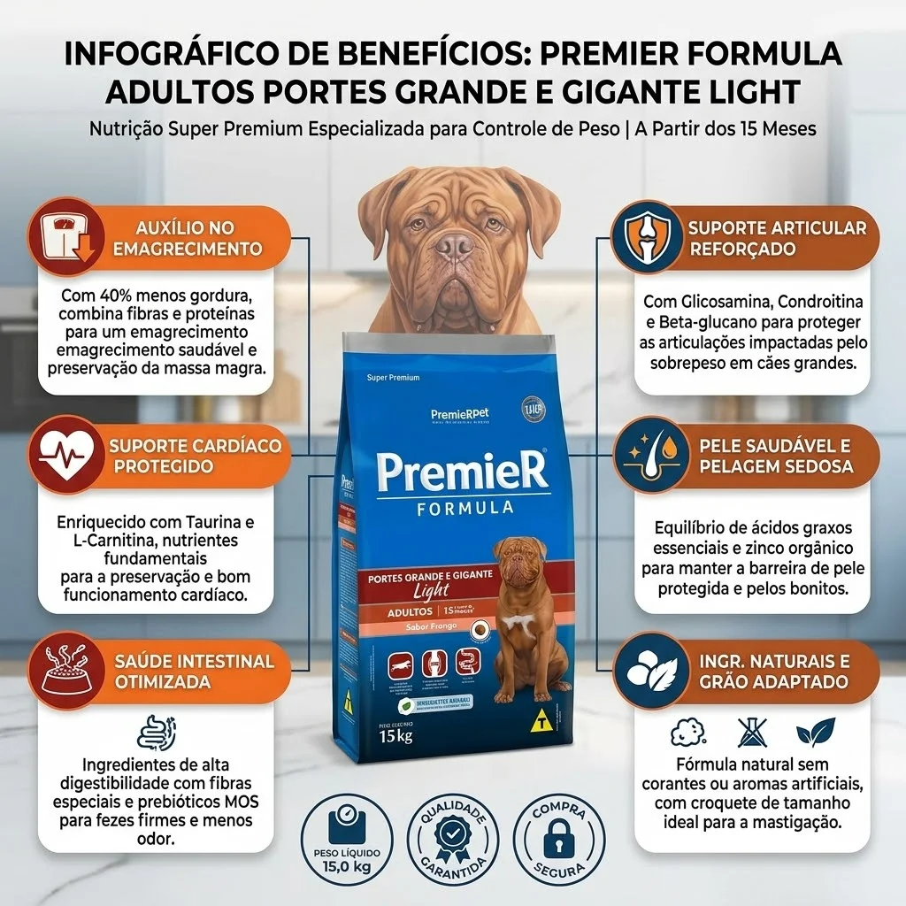 Ração PremieR Formula para Cães Adultos Porte Grande e Gigante Light Sabor Frango 15Kg - imagem 2
