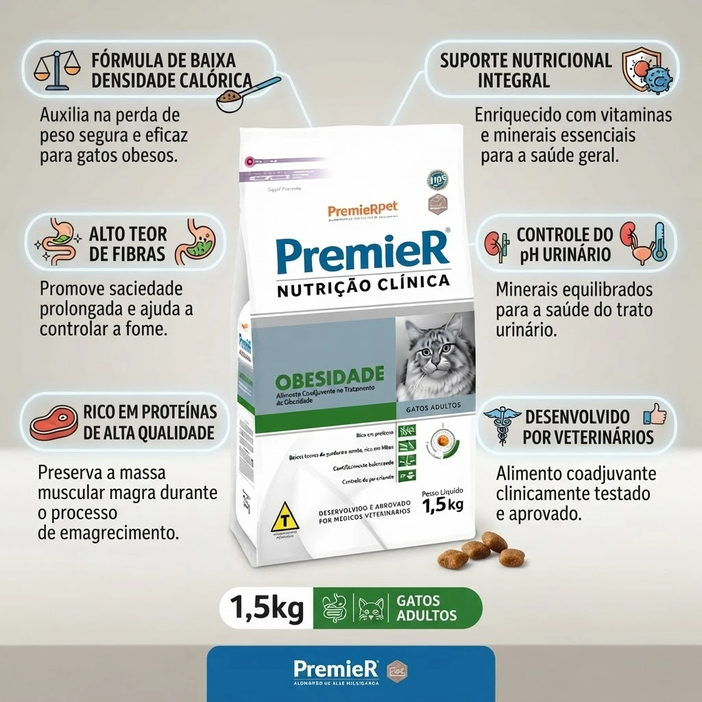 Ração PremieR Nutrição Obesidade para Gatos Adultos 1,5Kg - imagem 2