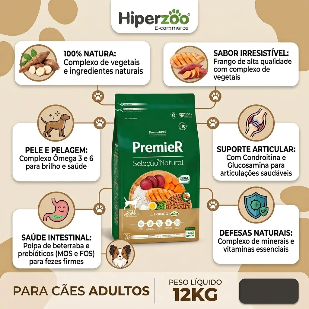 Ração PremieR Seleção Natural Cães Adultos Sabor Frango Korin 2,5Kg - imagem 3