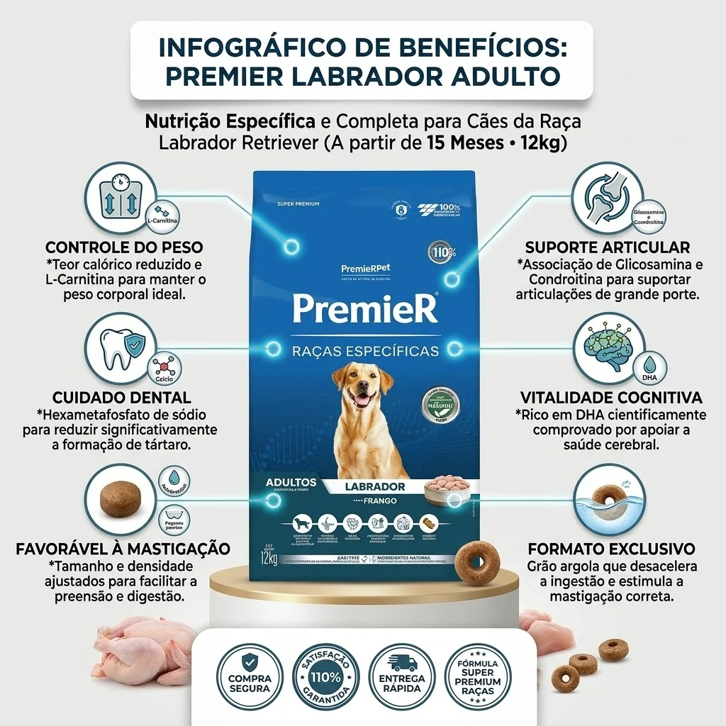 Ração PremieR Raças Específicas Labrador Cães Adultos Sabor Frango 12Kg - imagem 2