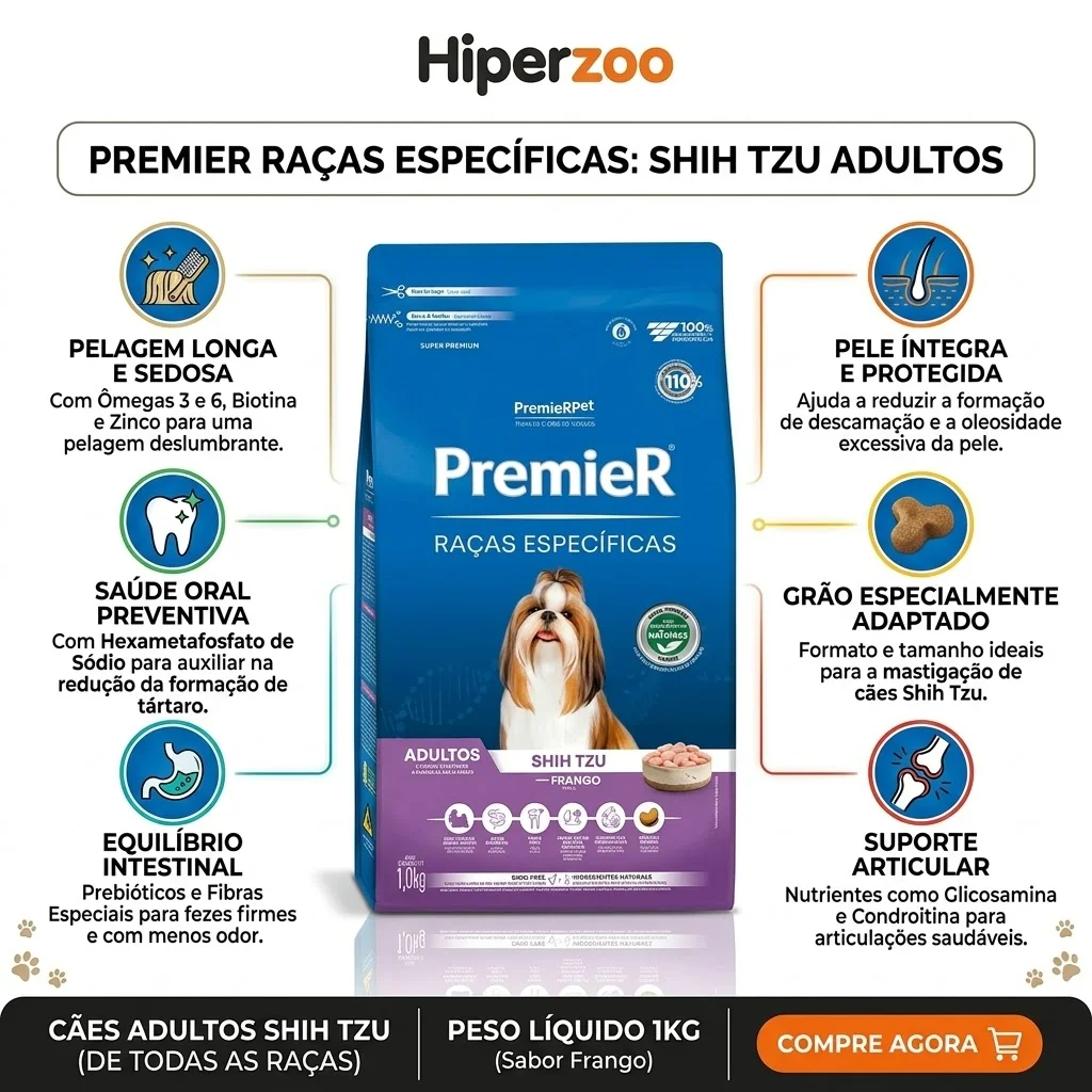Ração Premier Raças Específicas Shih Tzu Cães Adultos Frango 1kg - imagem 2