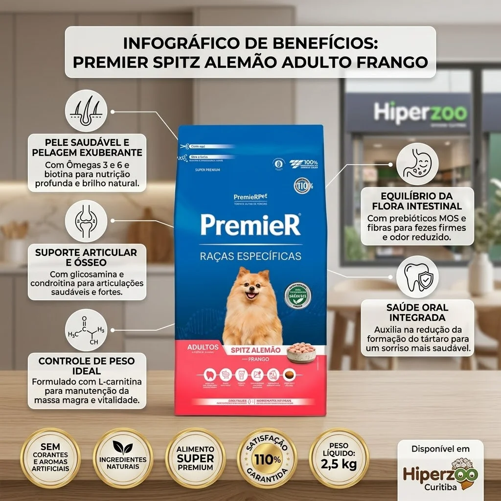 Ração PremieR Raças Específicas Spitz Alemão Adulto Porte Pequeno Sabor Frango 2,5Kg - imagem 2