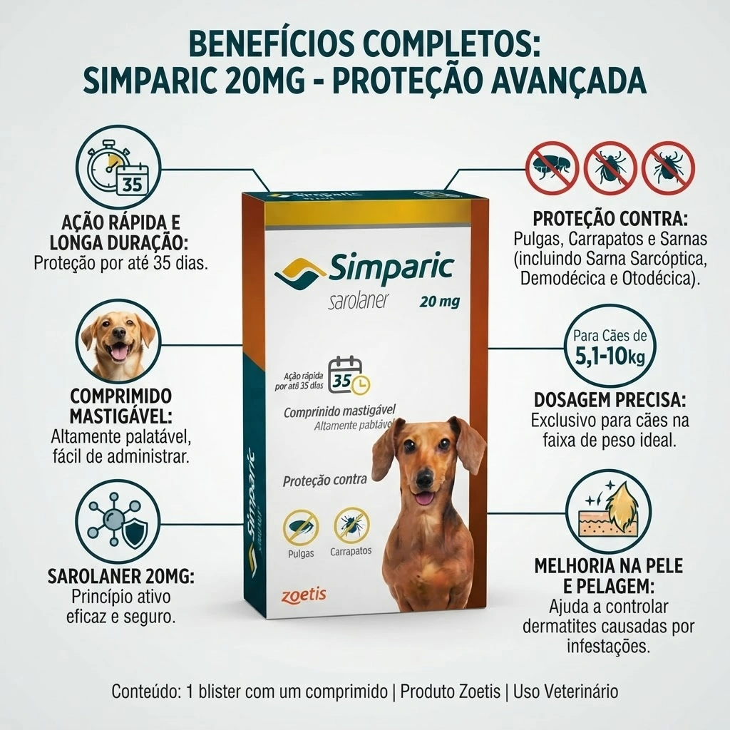 Antipulgas Simparic 20mg para Cães de 5.1 a 10kg com 1 Comprimido - imagem 2