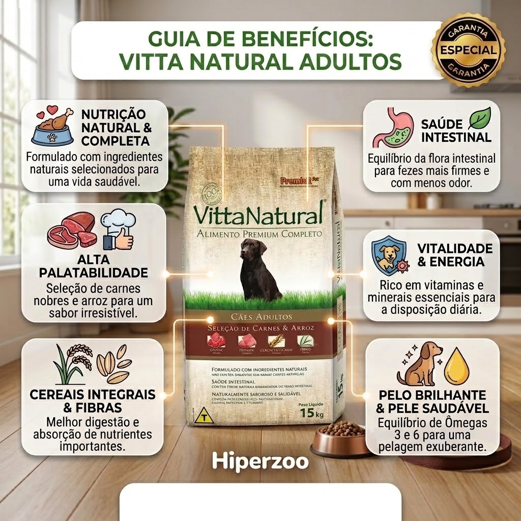Ração Premier Vitta Natural para Cães Adultos: Sabor Carnes & Arroz - 15Kg - imagem 2