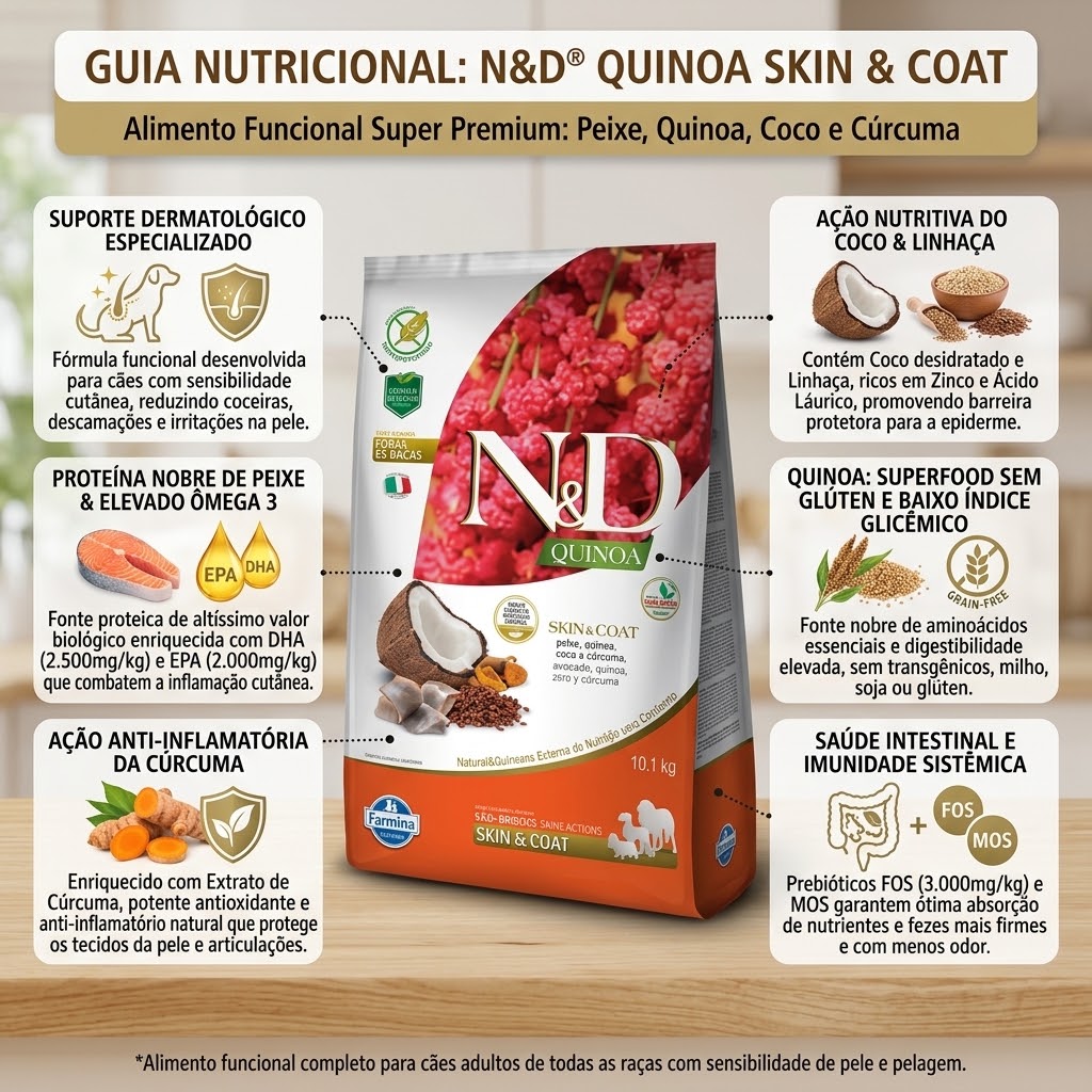 Ração Farmina N&D Quinoa Skin & Coat Peixe para Cães Adultos de Todas as Raças 10,1Kg - imagem 2