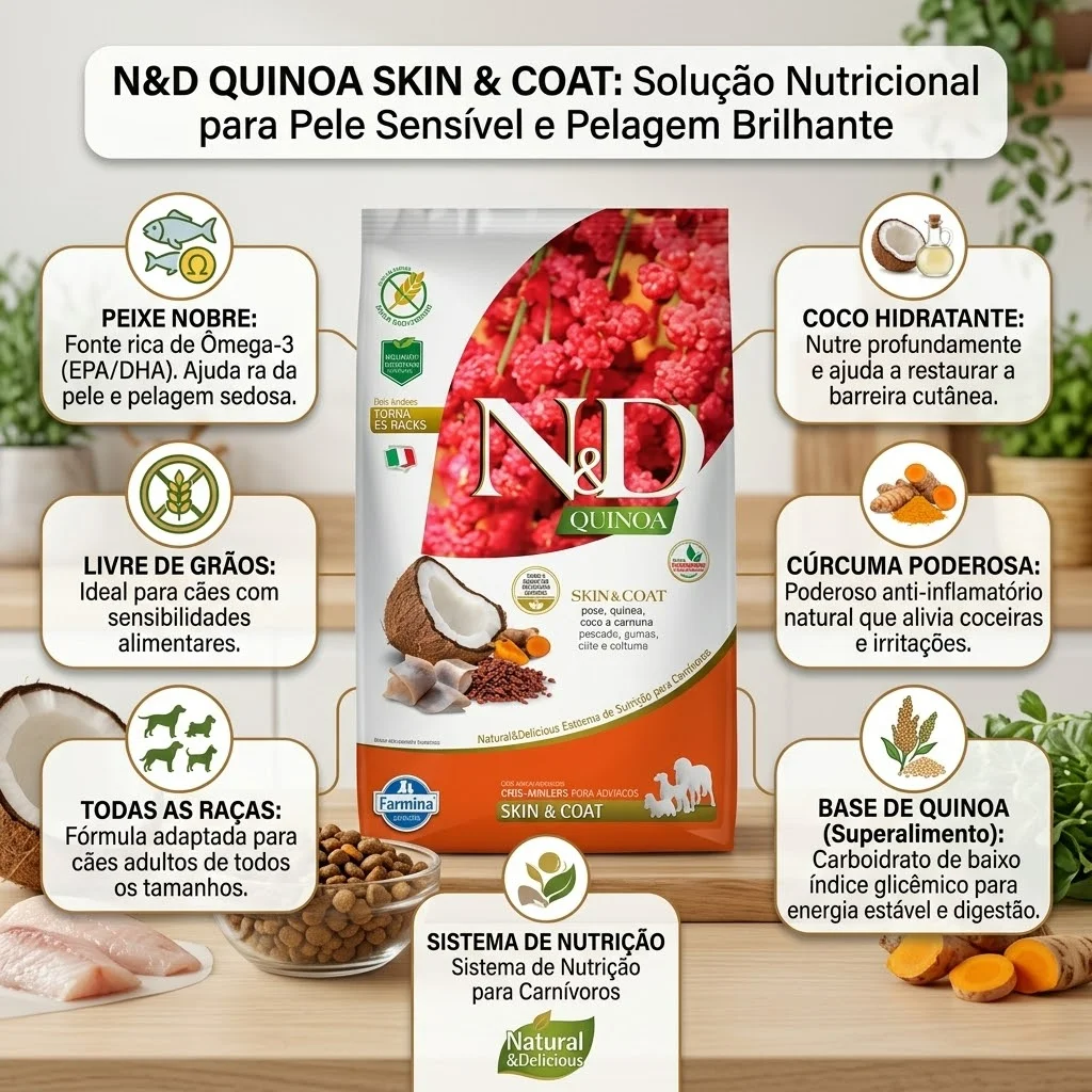 Ração Quinoa N&D para Cães Skin & Coat sabor Peixe 2,5Kg - imagem 2