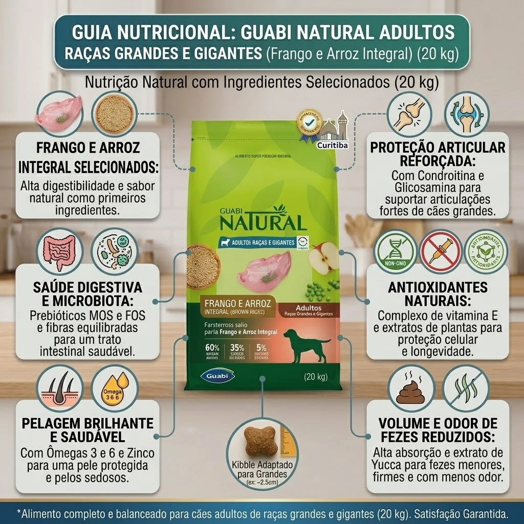 Ração Guabi Natural Cães Adultos Raças Grandes E Gigantes Frango E Arroz Integral 20Kg - imagem 2
