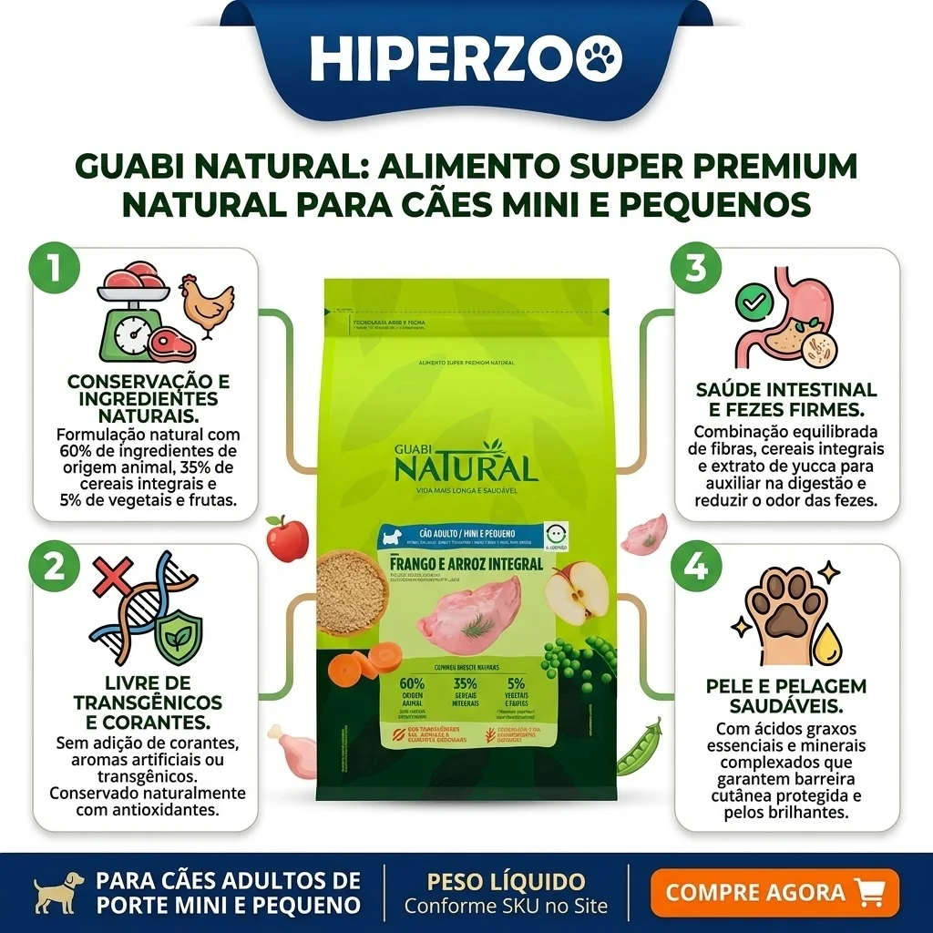 Ração Guabi Natural para Cães Adultos de Porte Mini e Pequeno Sabor Frango e Arroz Integral 10,1Kg - imagem 2