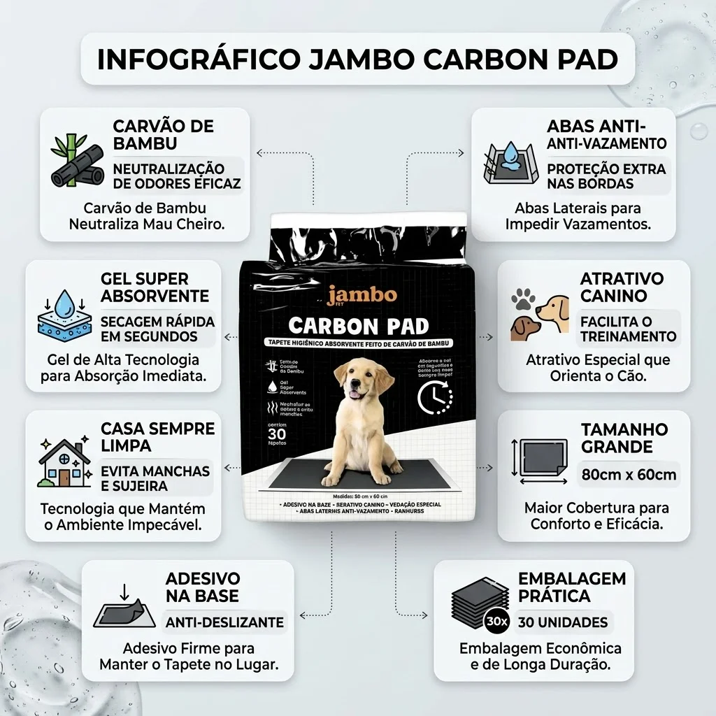 Tapete Higiênico Jambo Carbon Pad 80x60cm  30 Unidades - imagem 2