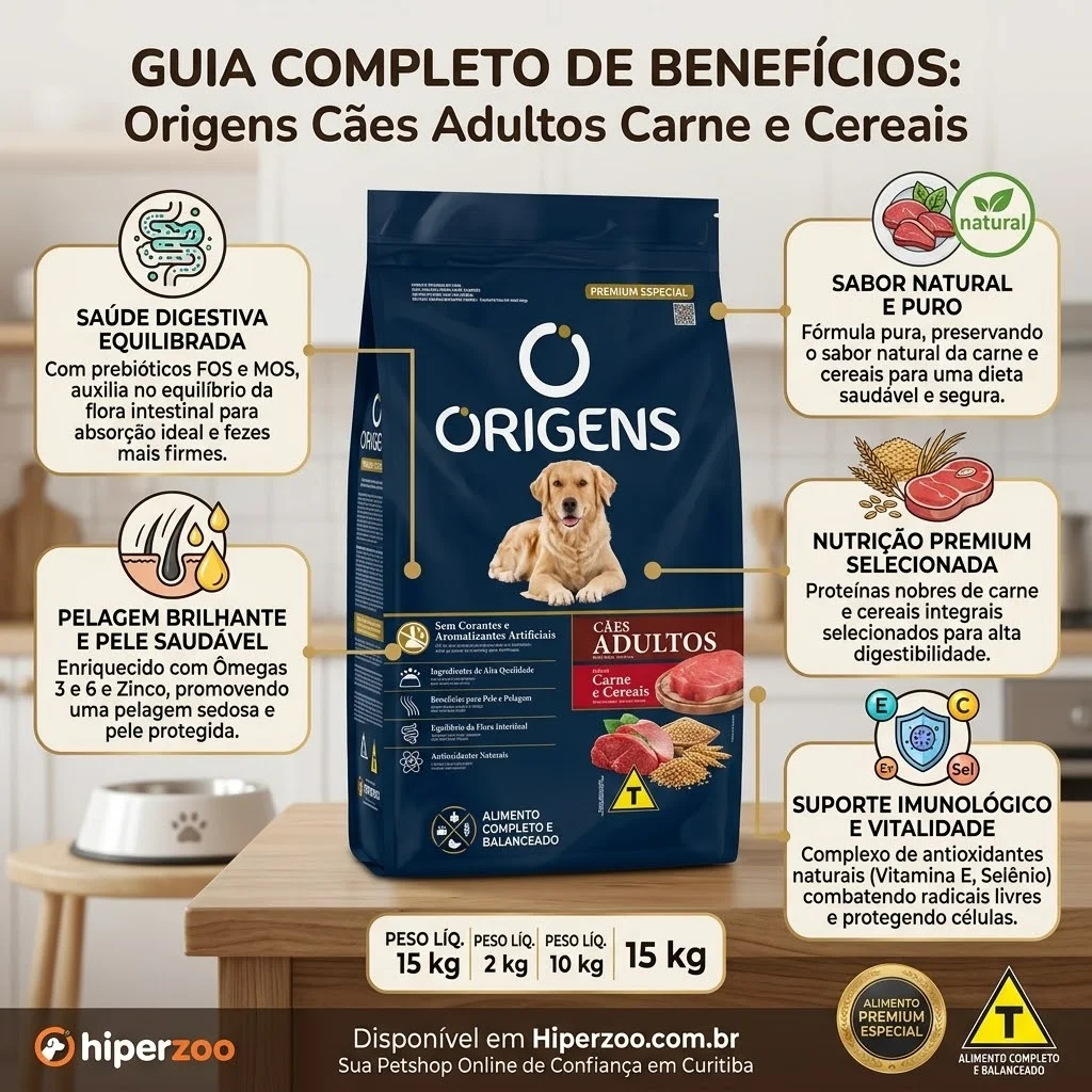 Ração Origens Premium Especial para Cães Adultos Sabor Carne E Cereais 15Kg - imagem 2