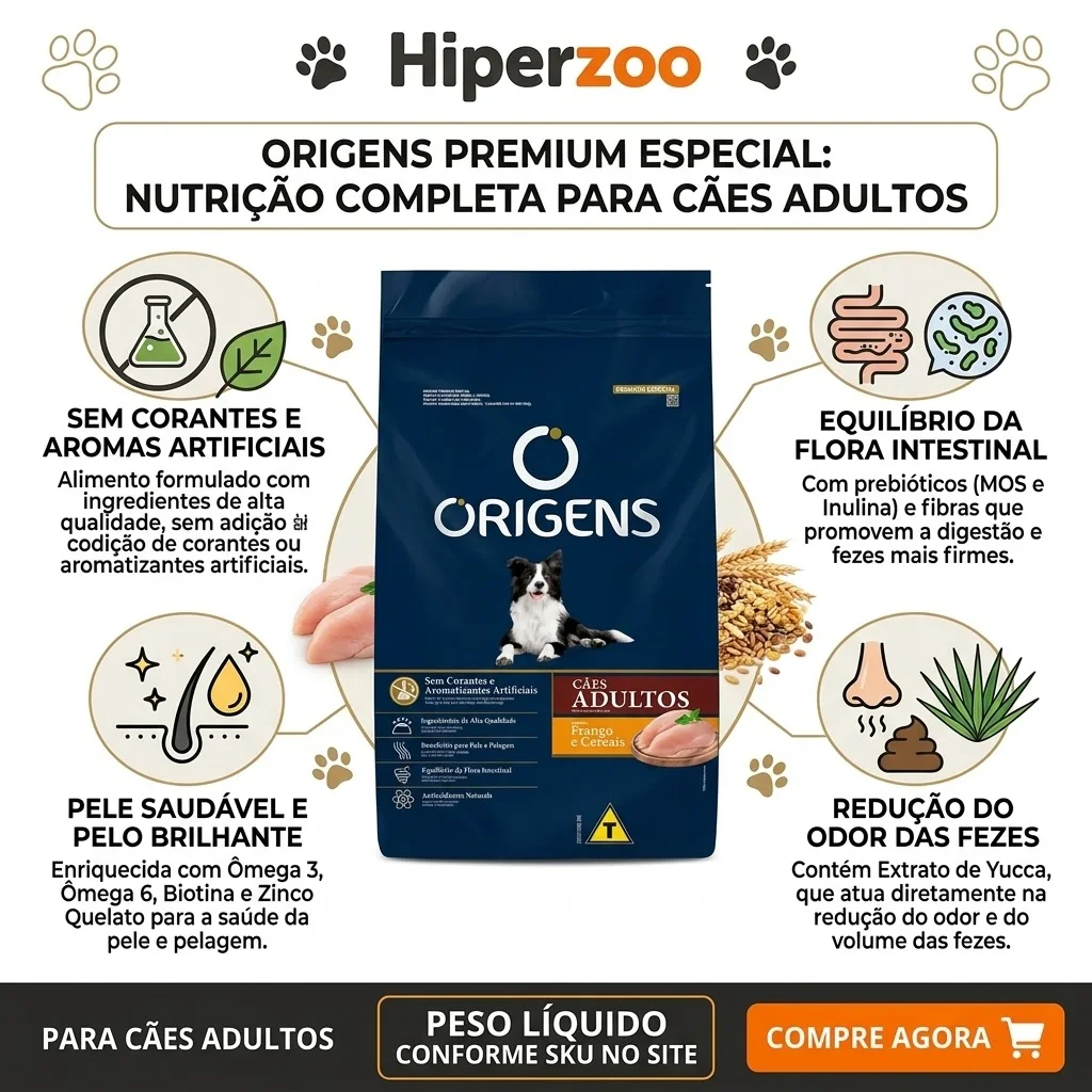 Ração Origens Premium Especial para Cães Adultos Sabor Frango E Cereais 1Kg - imagem 2